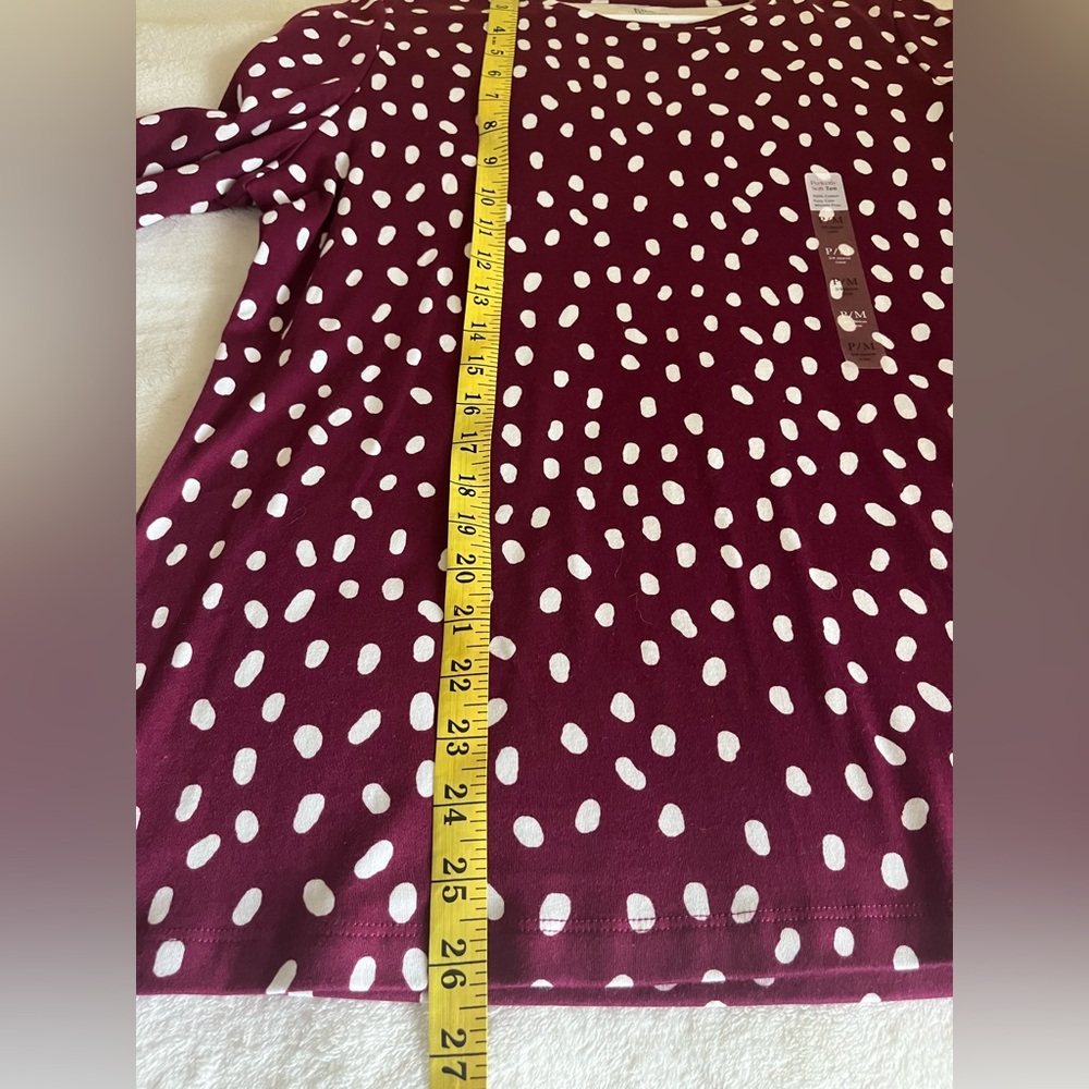 Kim Rogers Women's Burgundy and White Dot Blouse 3/4 Sleeve Sz‎ P/M - Picture 5 of 7